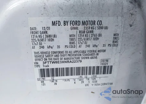 2022 Ford Maverick Xlt z USA, uszkodzony, nr VIN 3FTTW8E3XNRA22379